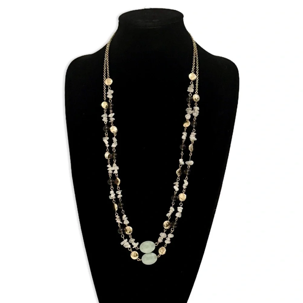 Talbots Long Amethyst Jade Gold Coin Two-Strand Necklace - Picture 3 of 7